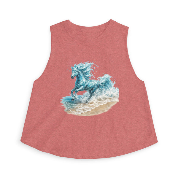 Waterhorse Beach Crop Top — Wave Unicorn Graphic Women's Summer Tank