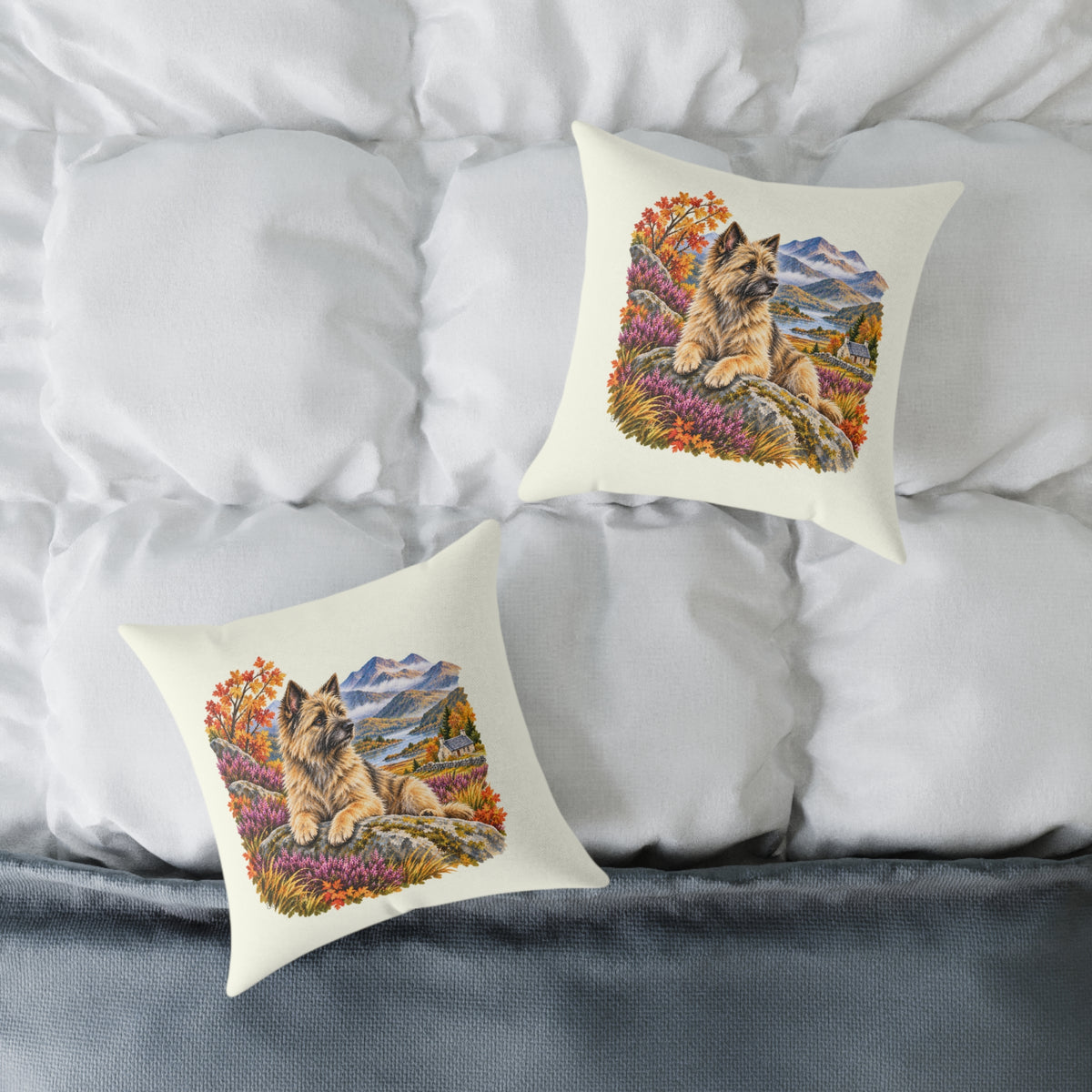 Cairn Terrier Scottish Highlands Autumn Throw Pillow Ivory Home Decor Collection Scenic Dog Decor BarkingDog Shop