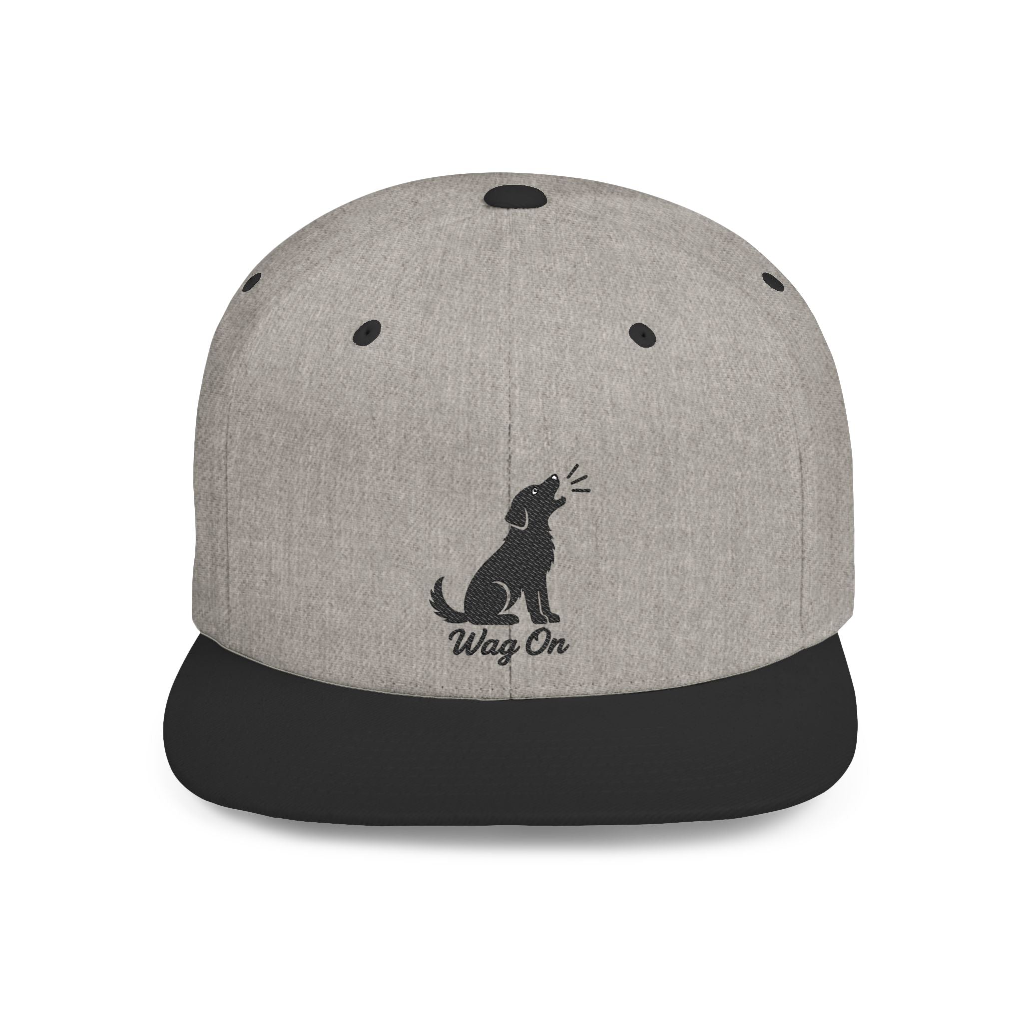 Wag On Snapback Hat — Embroidered Howling Dog Flat Bill Cap