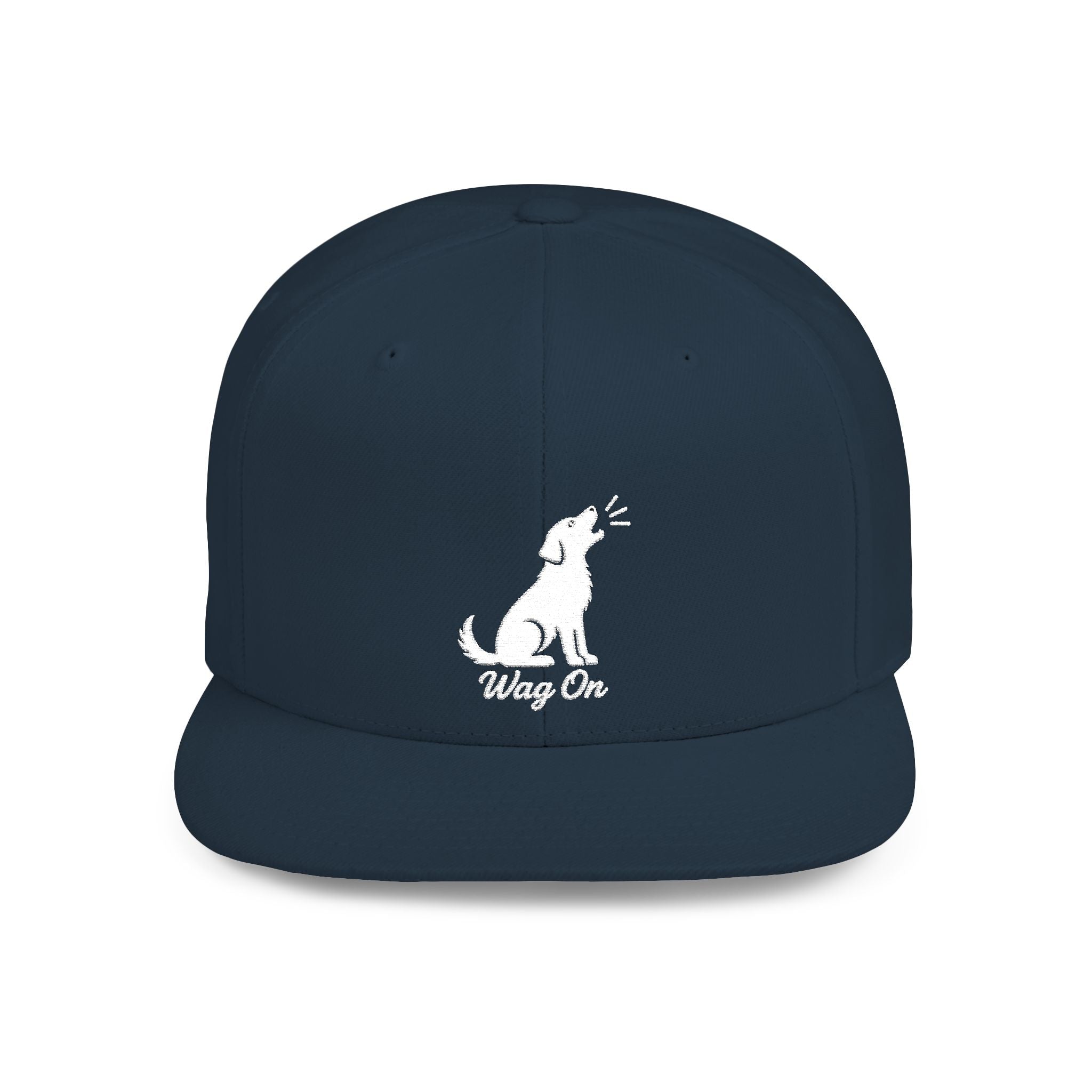 Copy of Wag On Snapback Hat — Embroidered Howling Dog Flat Bill Cap