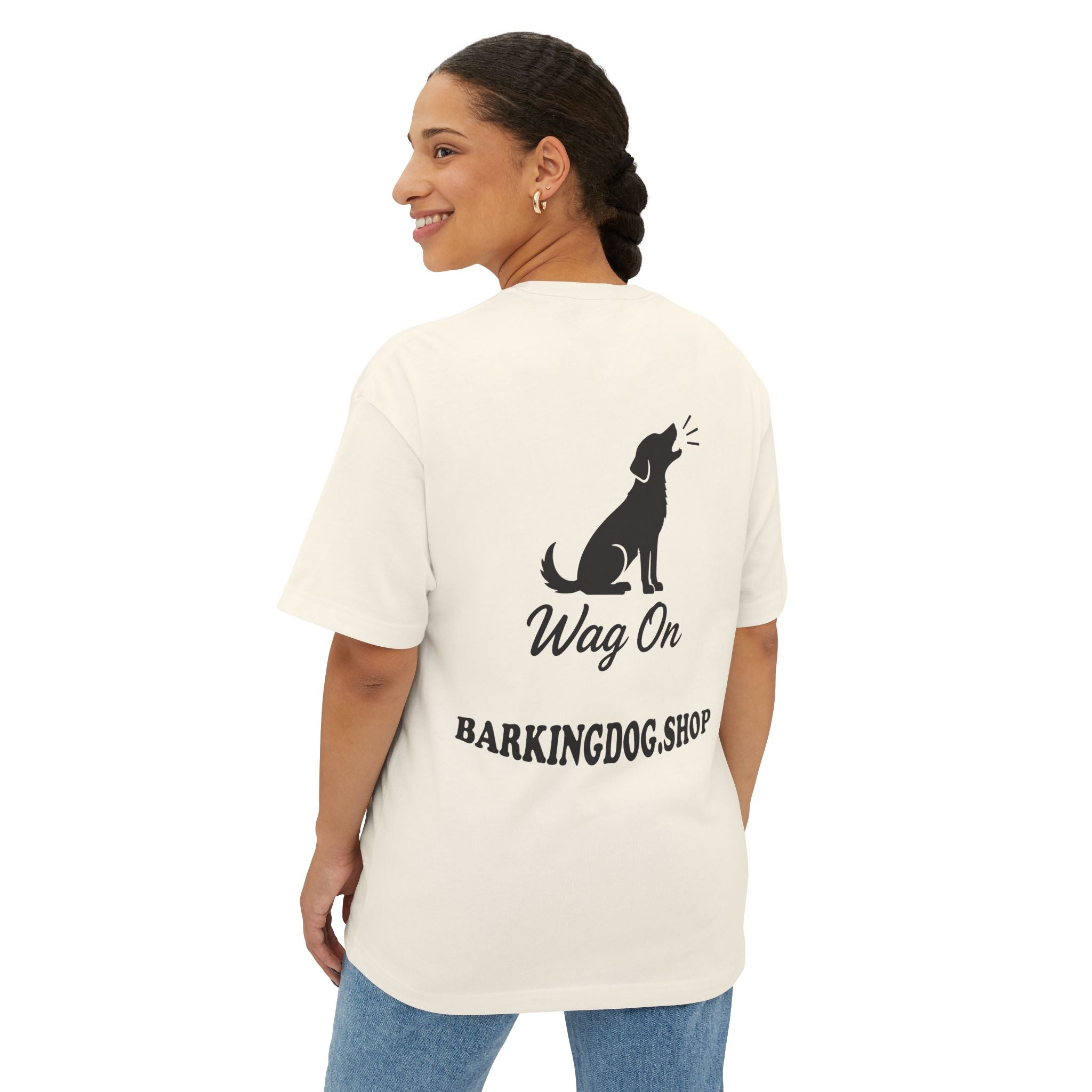 Dog Mama Boxy Tee - "Wag On Barking Dog" Minimalist Graphic T-Shirt