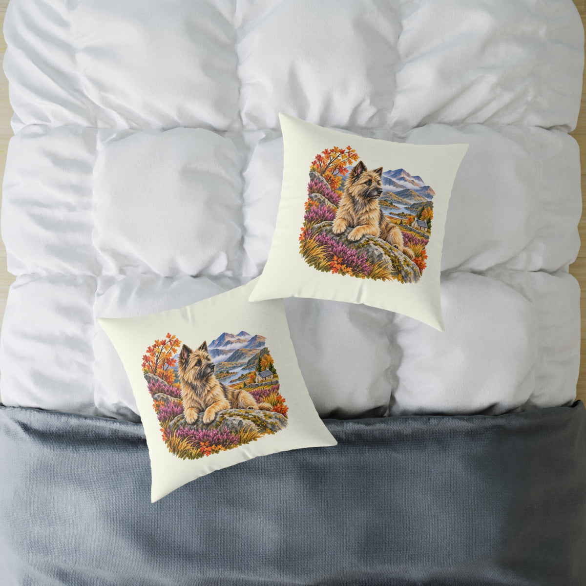 Cairn Terrier Scottish Highlands Autumn Throw Pillow Ivory Home Decor Collection Scenic Dog Decor BarkingDog Shop