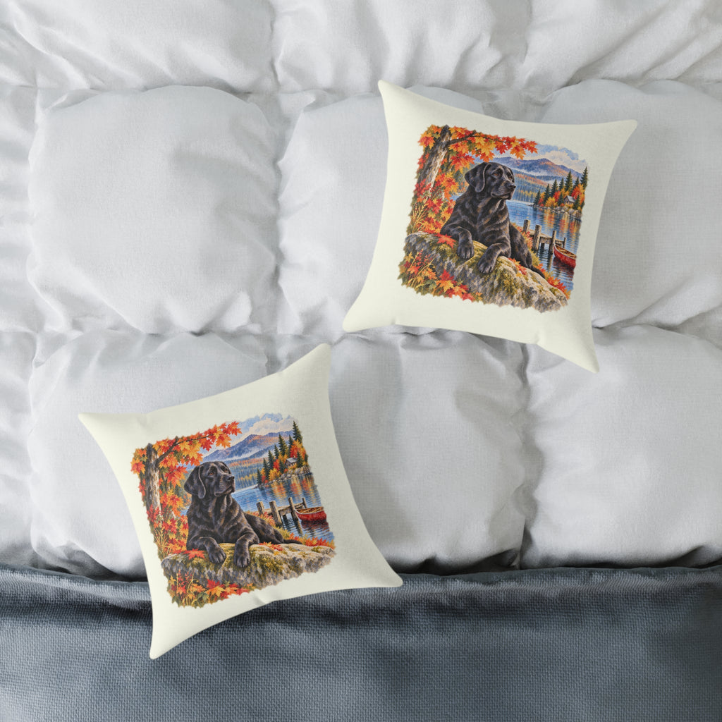 Black Labrador Maine Lake Autumn Throw Pillow Ivory Home Decor Collection Fall Mountain Dog Decor BarkingDog Shop