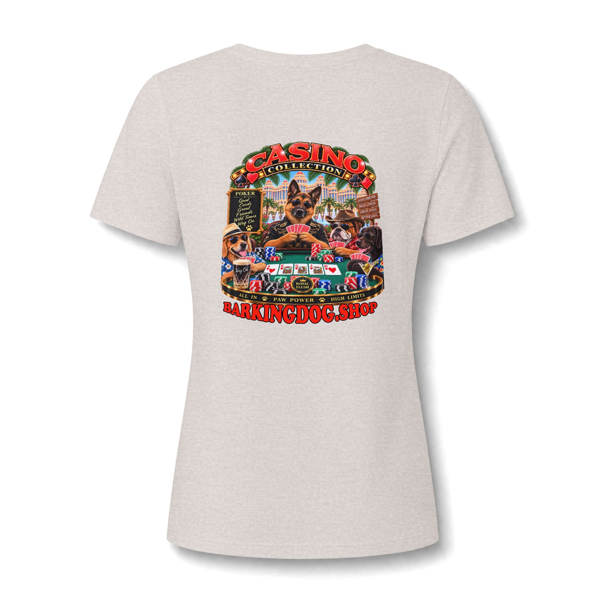 German Shepherd Poker Womens V Neck T Shirt Casino Collection Funny Casino Dog Graphic Tee Wag On BarkingDog Shop