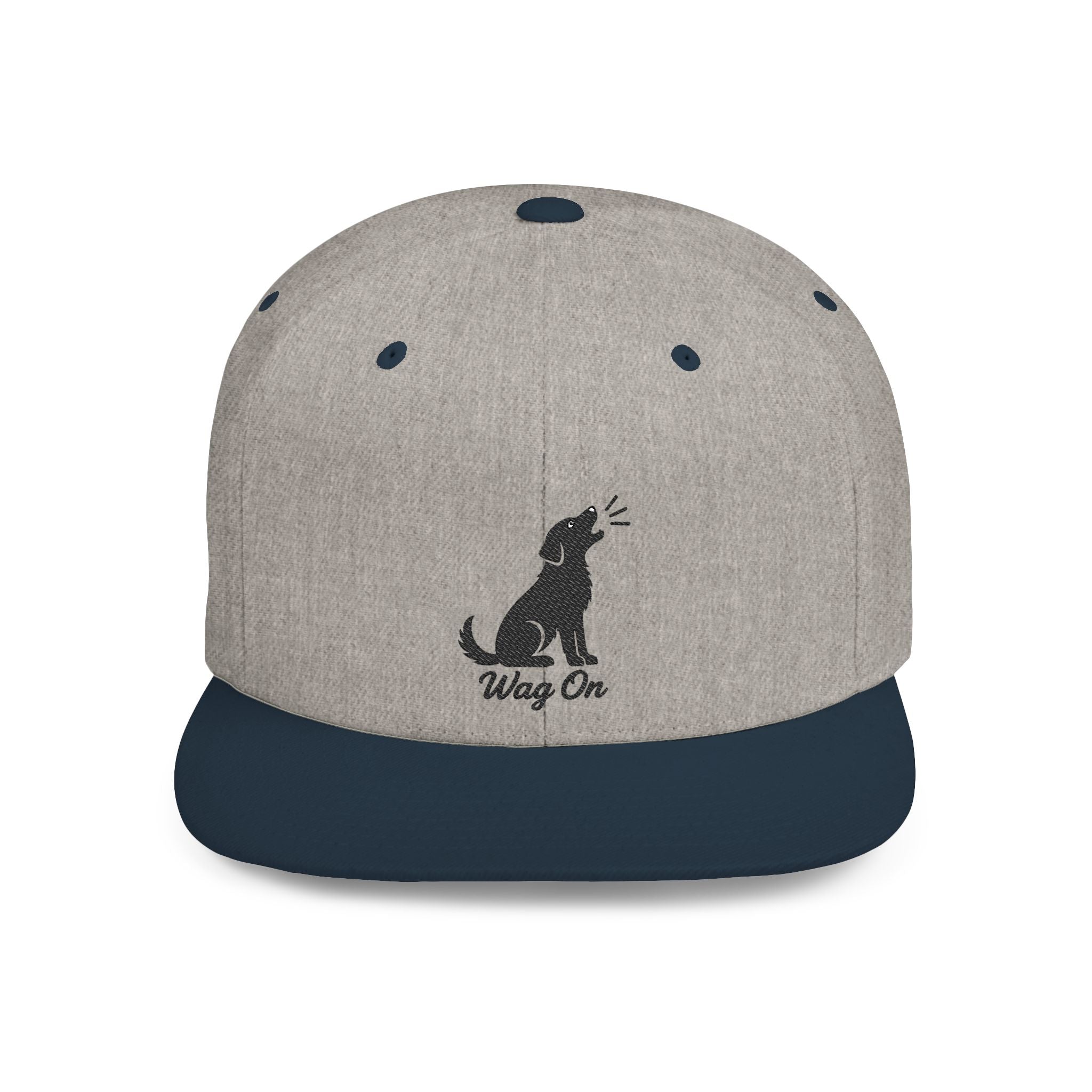 Wag On Snapback Hat — Embroidered Howling Dog Flat Bill Cap