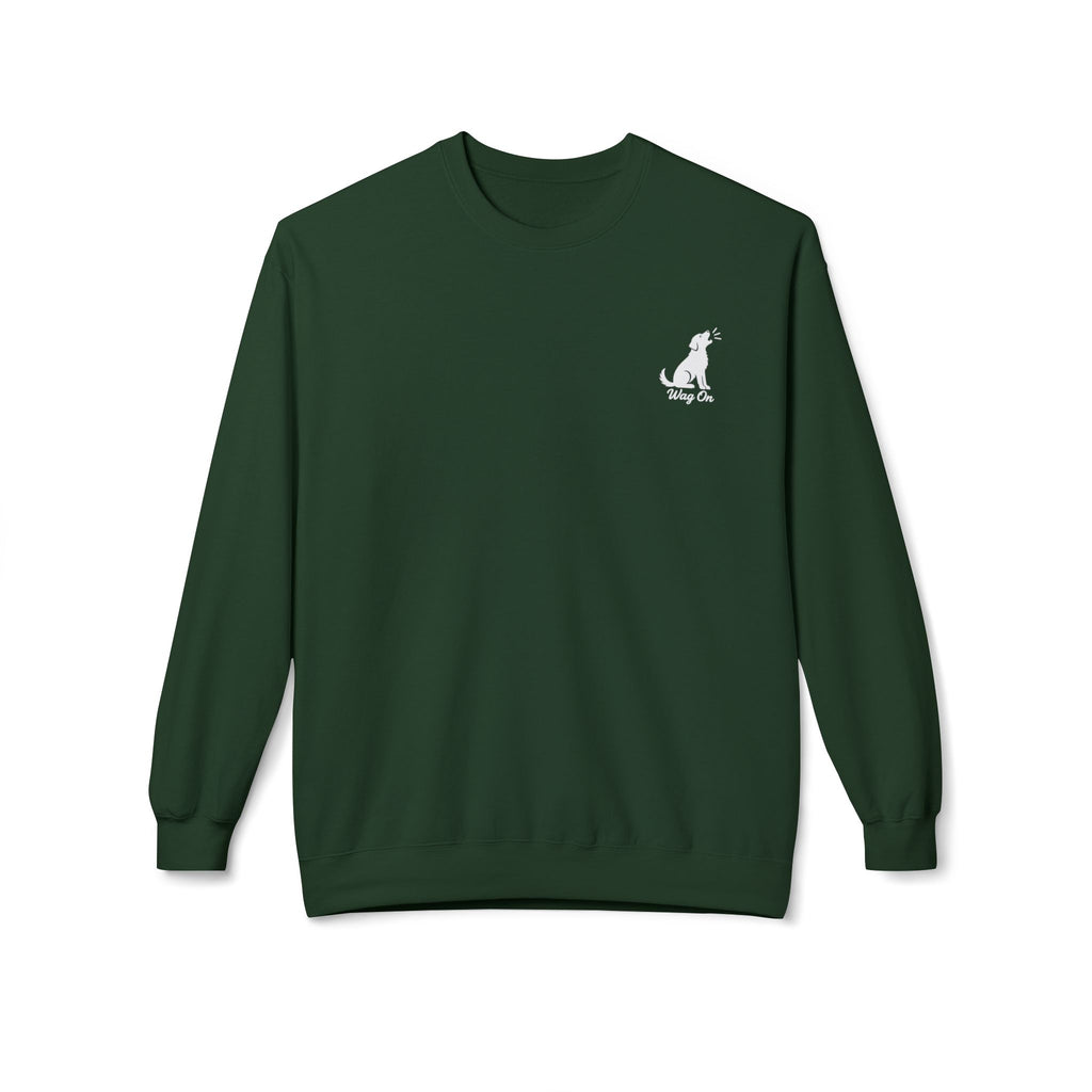 Golden Retriever Mountain Lake Wildlife Woodcut Crewneck Sweatshirt GREEN Outdoor Dog Lover Apparel BarkingDog Shop