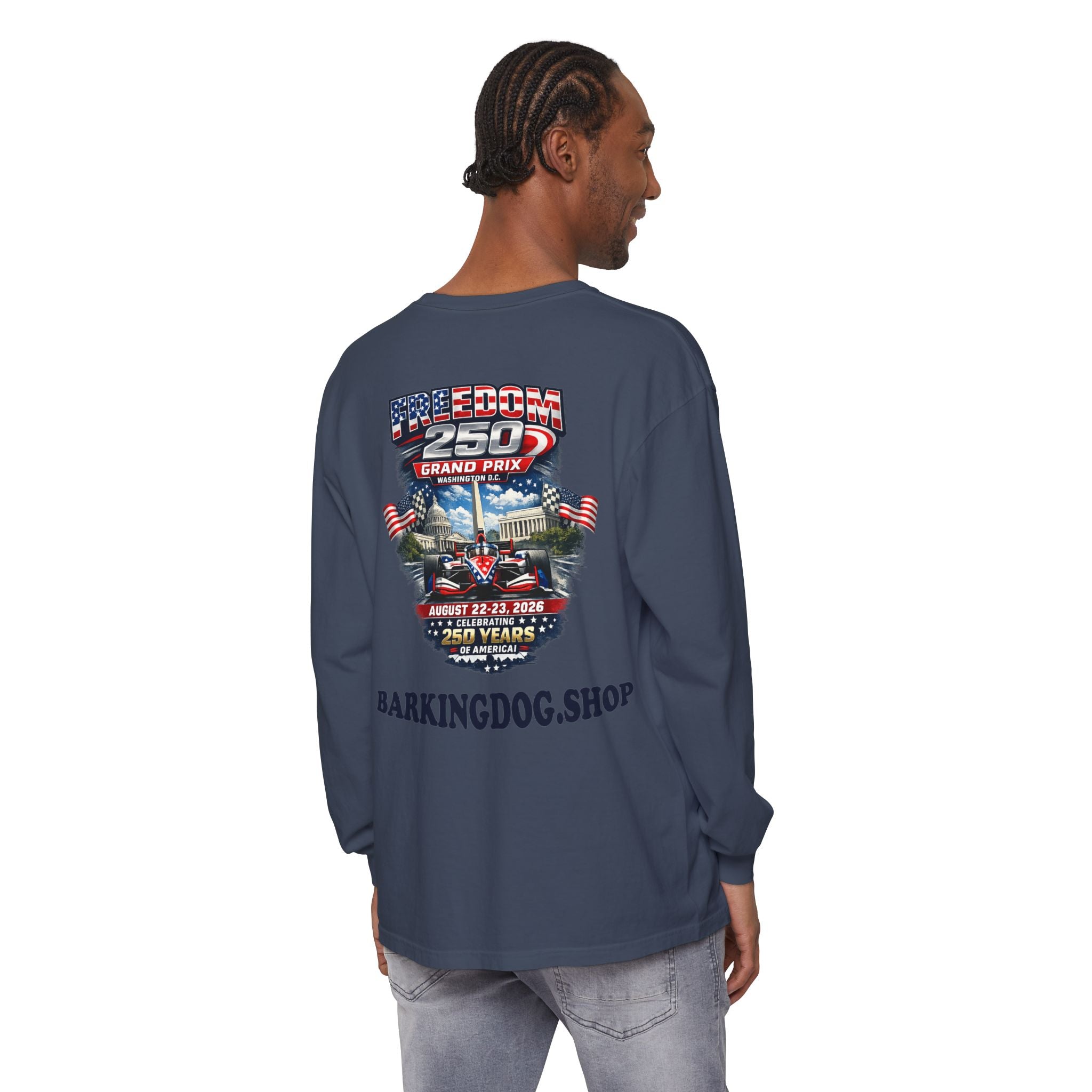 Freedom 250 Grand Prix Long Sleeve T-Shirt — "Wag On" Dog Rally Race Tee