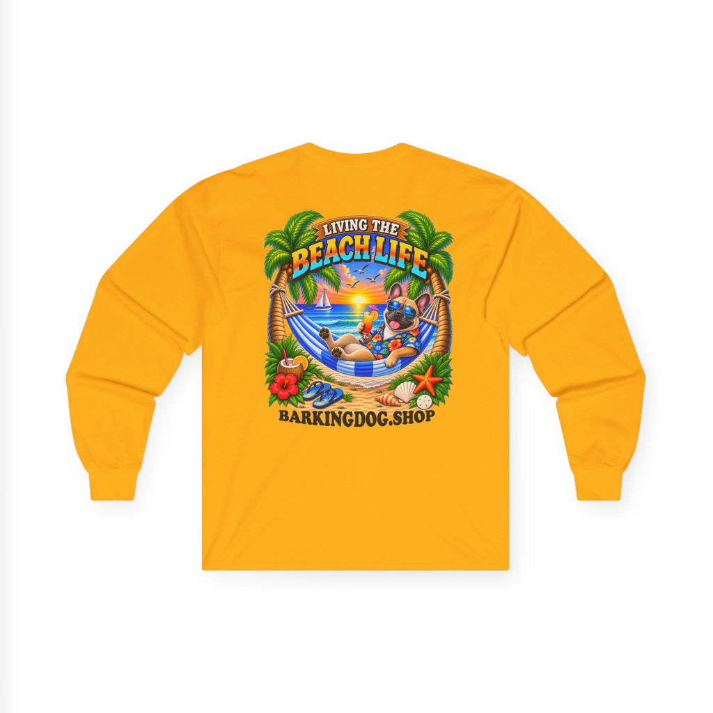 French Bulldog Beach Life Canine Long Sleeve T Shirt Beach Collection Hammock Tropical Dog Graphic Tee Wag On BarkingDog Shop