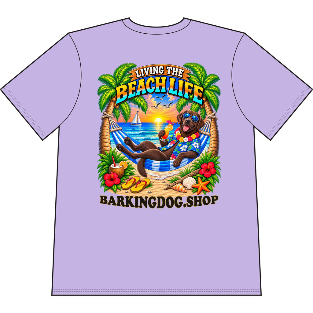 Chocolate Labrador Beach Life Canine T Shirt Beach Collection Living the Beach Life Tropical Graphic Tee Wag On BarkingDog Shop