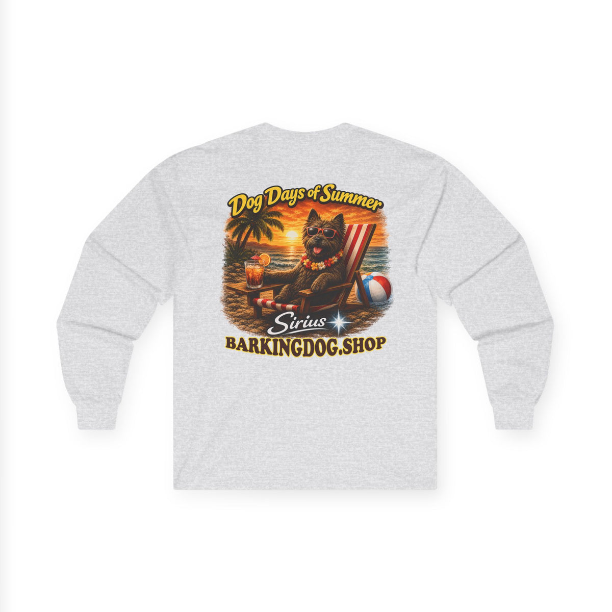Cairn Terrier Dog Days of Summer Beach Chair Long Sleeve T Shirt Beach Collection Relaxing Dog Graphic Tee Wag On BarkingDog Shop