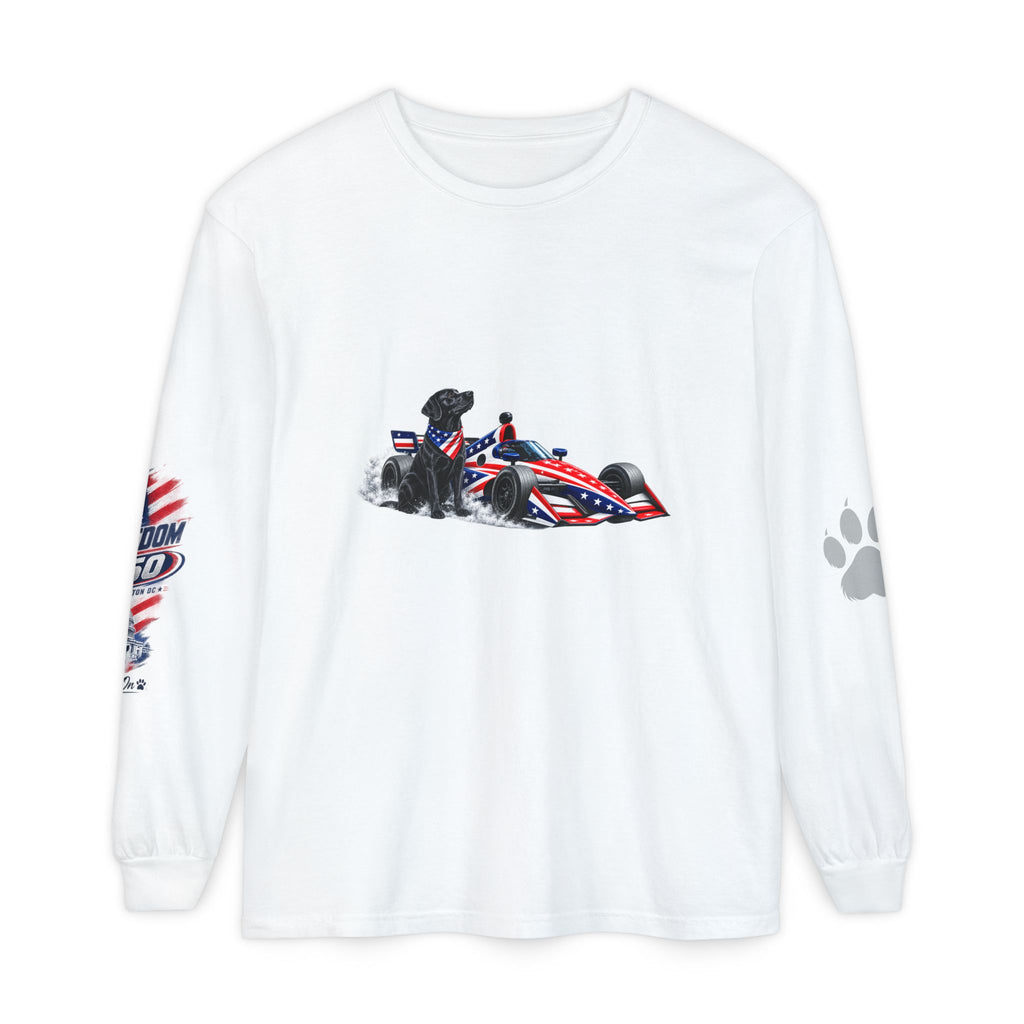 American Freedom 250 Long Sleeve T Shirt USA Country 250th Anniversary Patriotic Racing Dog Tee Wag On BarkingDog Shop