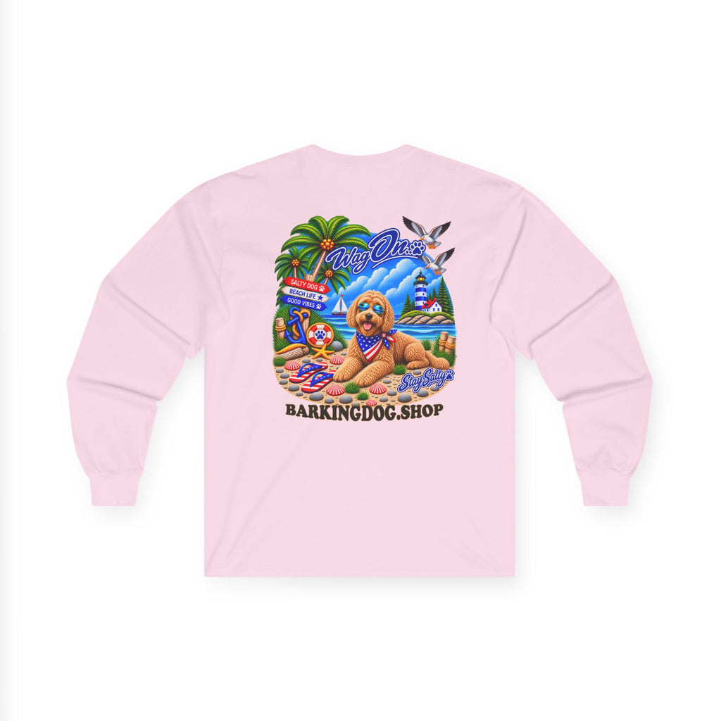 Golden Doodle Stay Salty Pup Long Sleeve T Shirt Beach Collection Coastal Dog Graphic Tee Wag On BarkingDog Shop