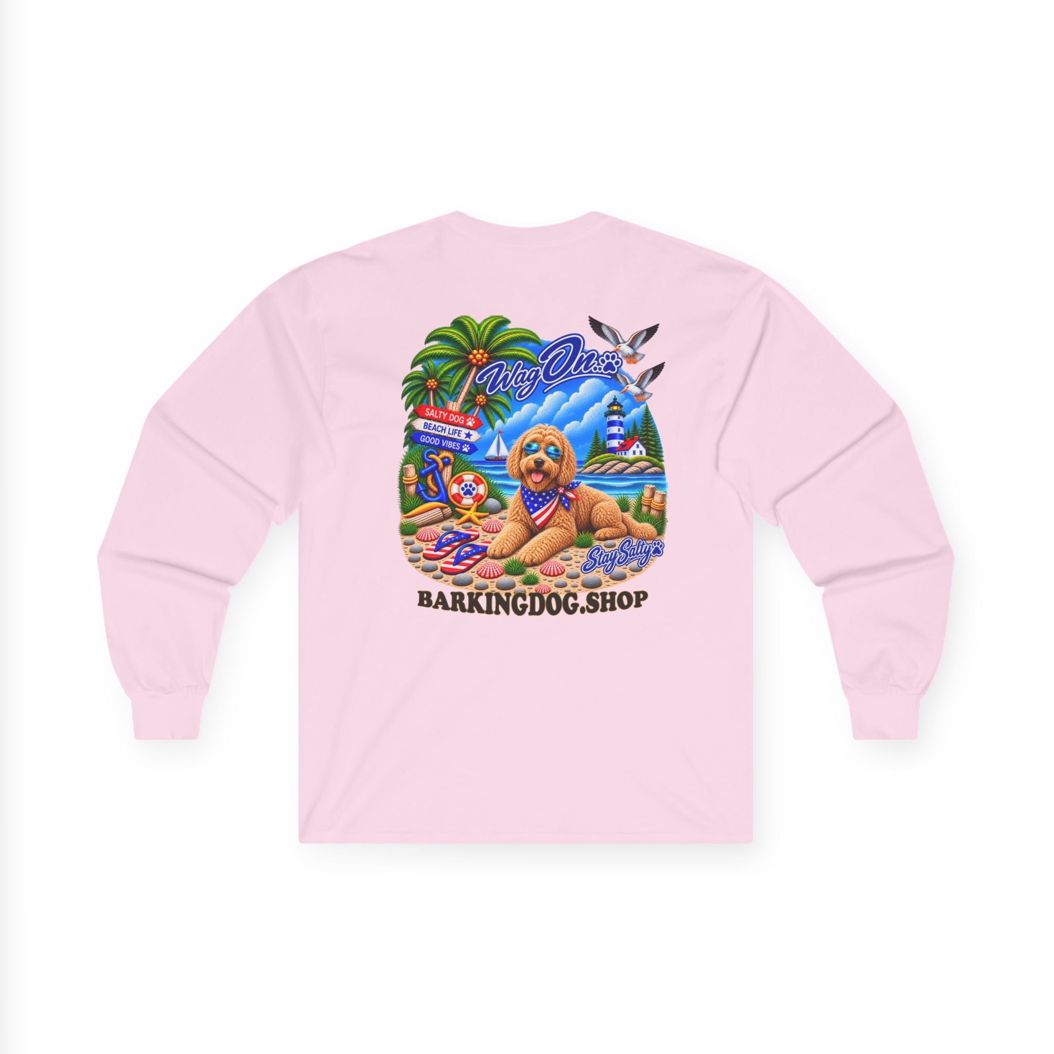 Golden Doodle Stay Salty Pup Long Sleeve T Shirt Beach Collection Coastal Dog Graphic Tee Wag On BarkingDog Shop