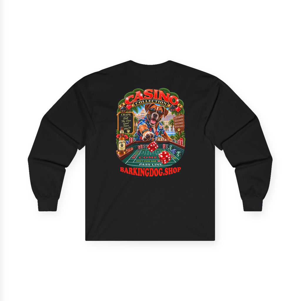 Boxer Craps Long Sleeve T Shirt Casino Collection Vintage Casino Dog Graphic Tee Wag On BarkingDog Shop