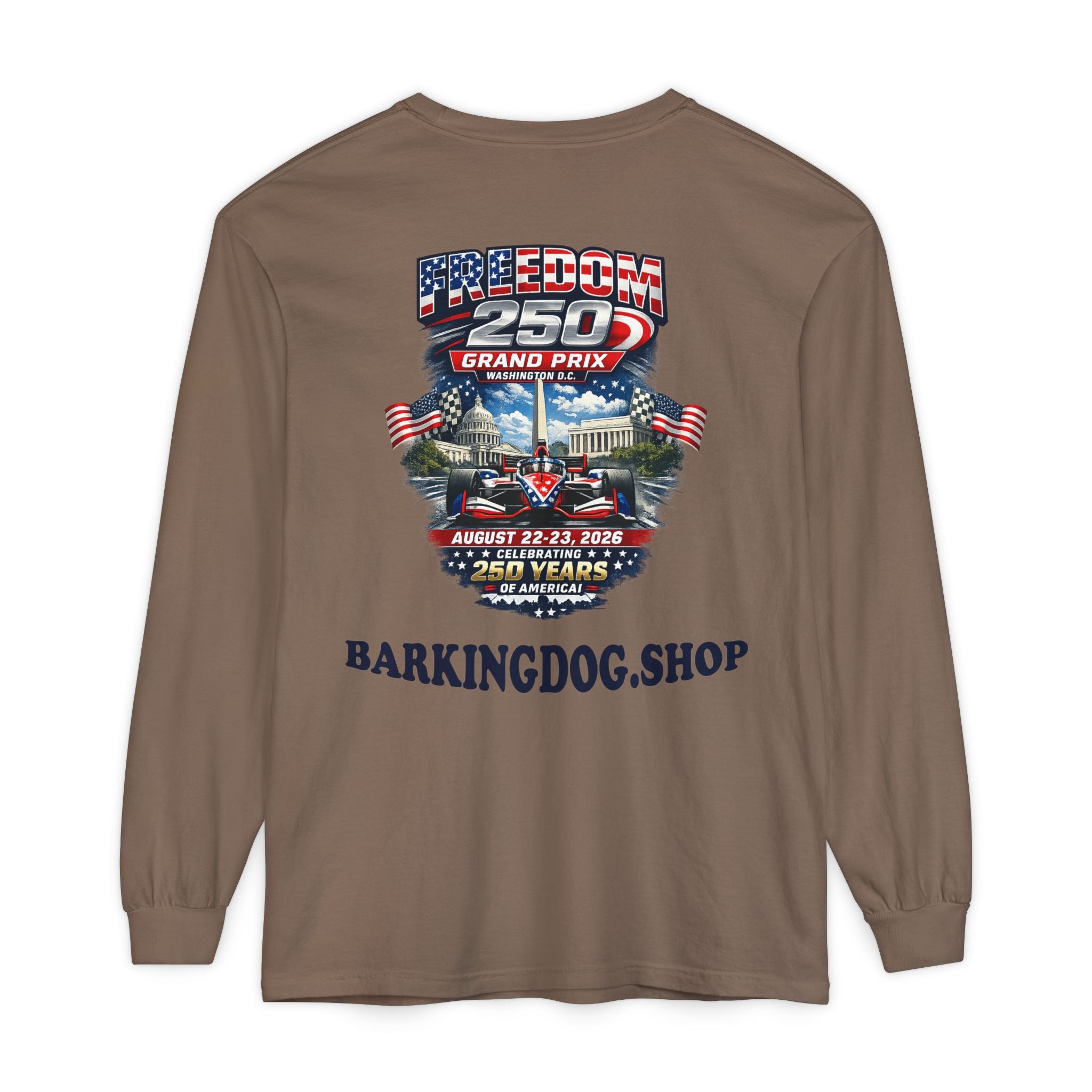 Freedom 250 Grand Prix Long Sleeve T-Shirt — "Wag On" Dog Rally Race Tee