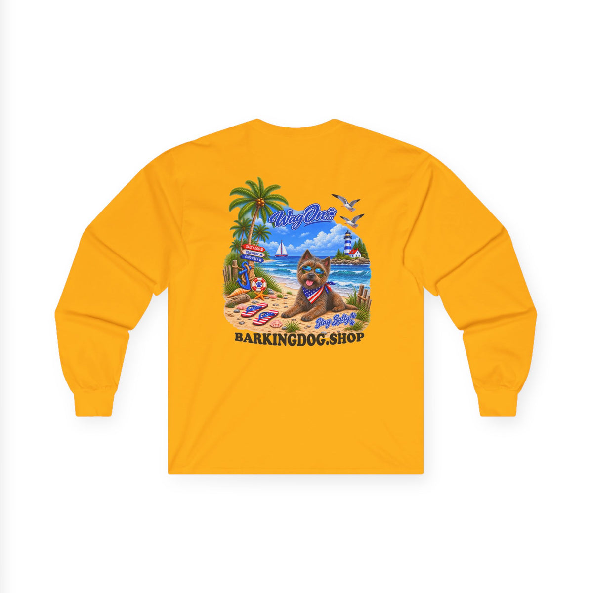 Cairn Terrier Stay Salty Pup Long Sleeve T Shirt Beach Collection Coastal Dog Graphic Tee Wag On BarkingDog Shop