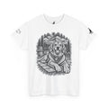 Golden Retriever Mountain Lake Wildlife Woodcut Tee White Outdoor Canine Graphic T-Shirt BarkingDog Shop