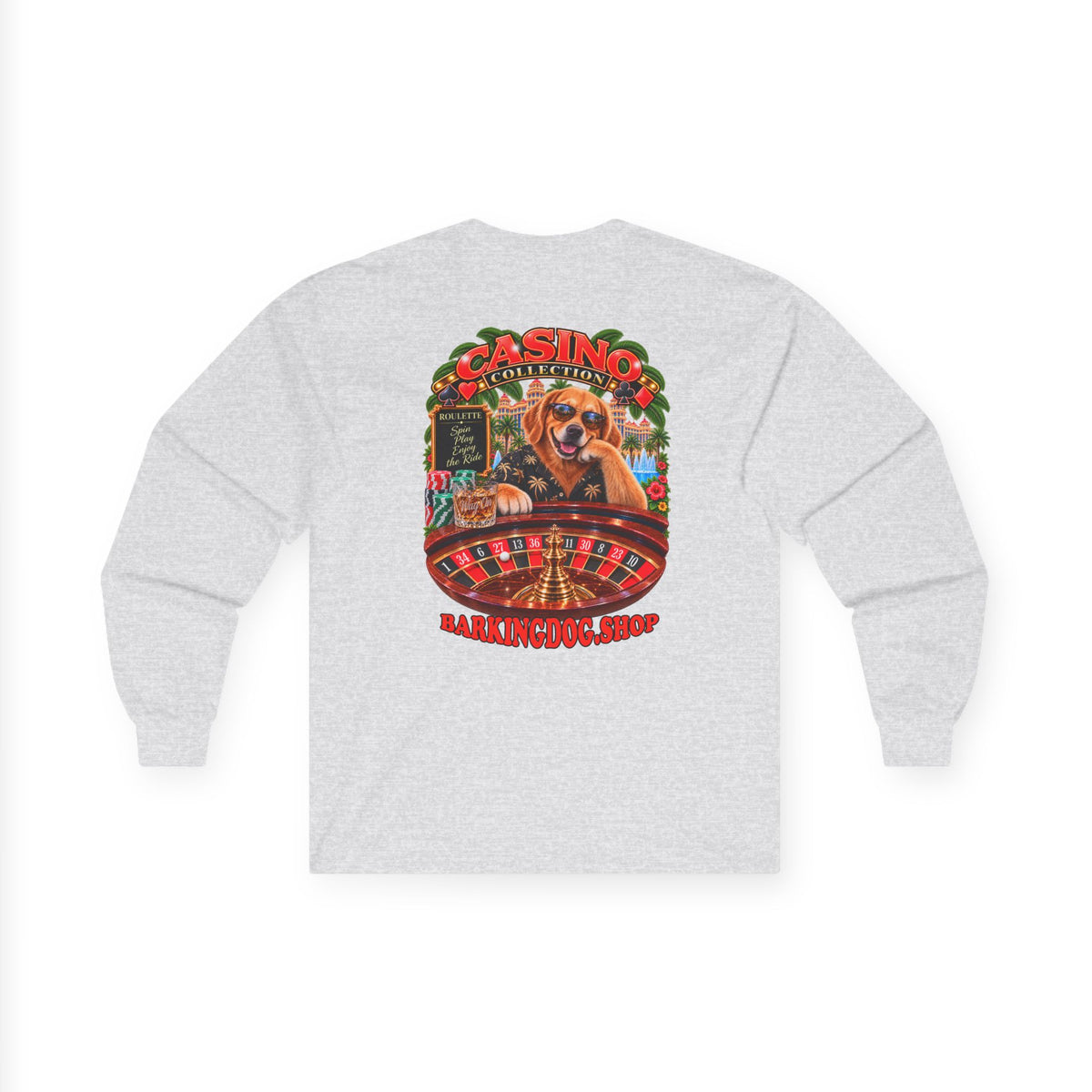 Golden Retriever Roulette Long Sleeve T Shirt Casino Collection Vintage Casino Dog Graphic Tee Wag On BarkingDog Shop