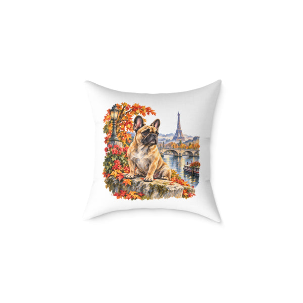 French Bulldog Paris in Autumn Throw Pillow White Home Decor Collection Eiffel Tower Scenic Dog Decor BarkingDog Shop