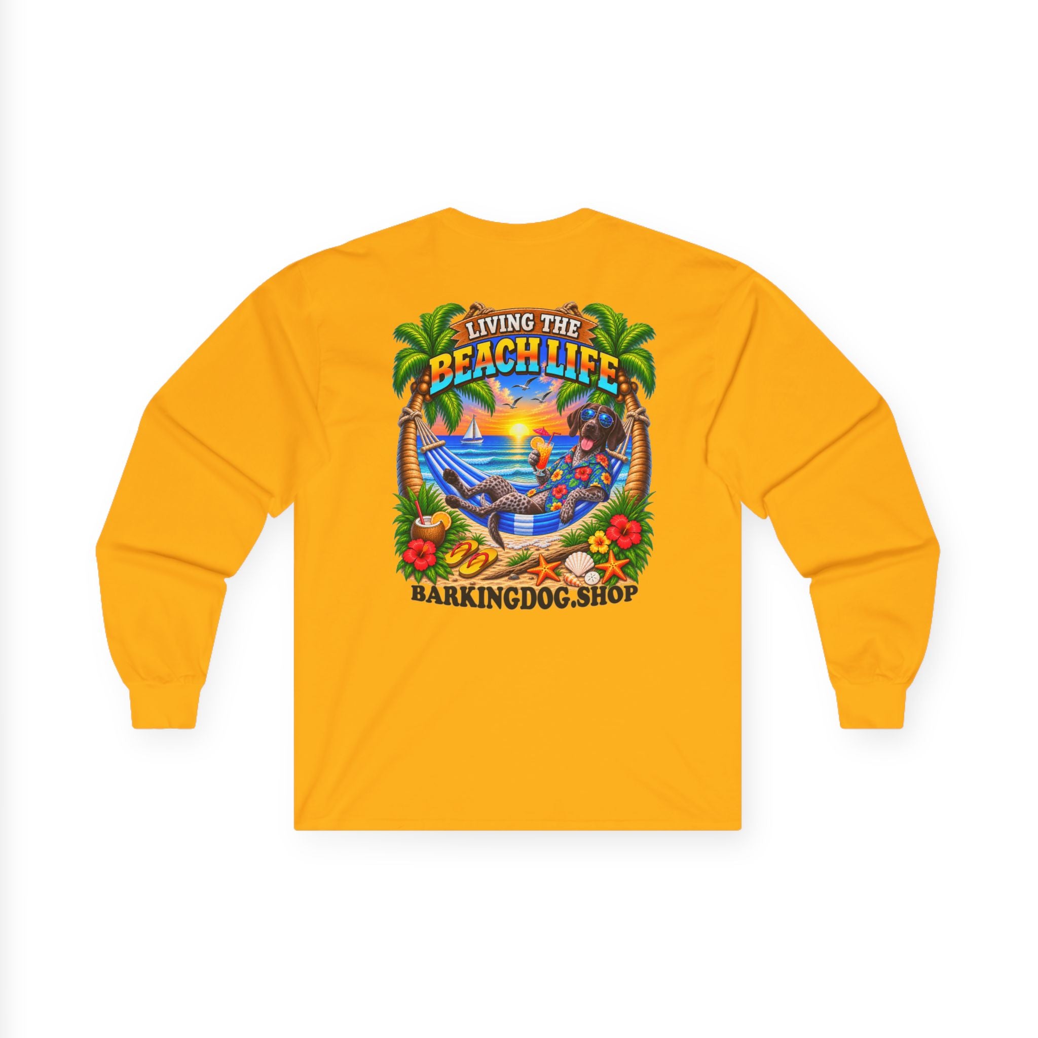 German Shorthaired Pointer Beach Life Canine Long Sleeve T Shirt Beach Collection Hammock Tropical Dog Graphic Tee Wag On BarkingDog Shop