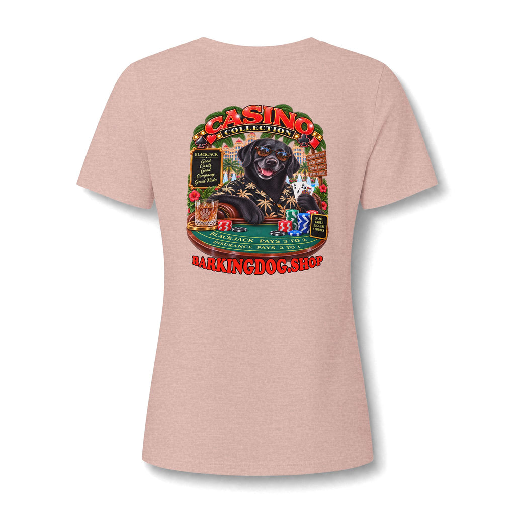 Black Labrador Black Jack Womens V Neck T Shirt Casino Collection Funny Casino Dog Graphic Tee Wag On BarkingDog Shop