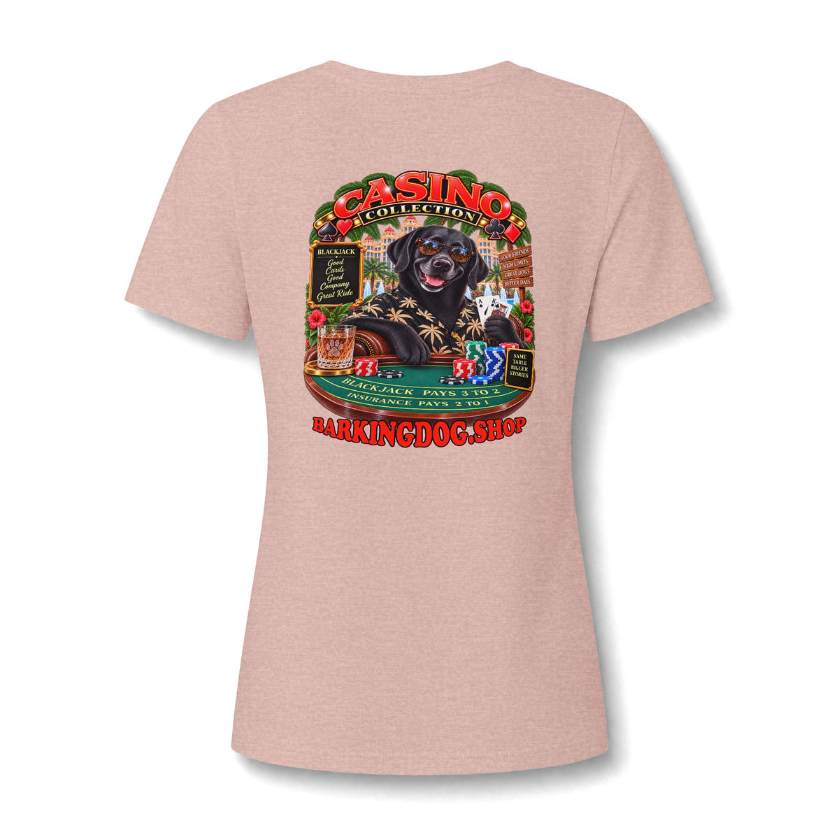 Black Labrador Black Jack Womens V Neck T Shirt Casino Collection Funny Casino Dog Graphic Tee Wag On BarkingDog Shop