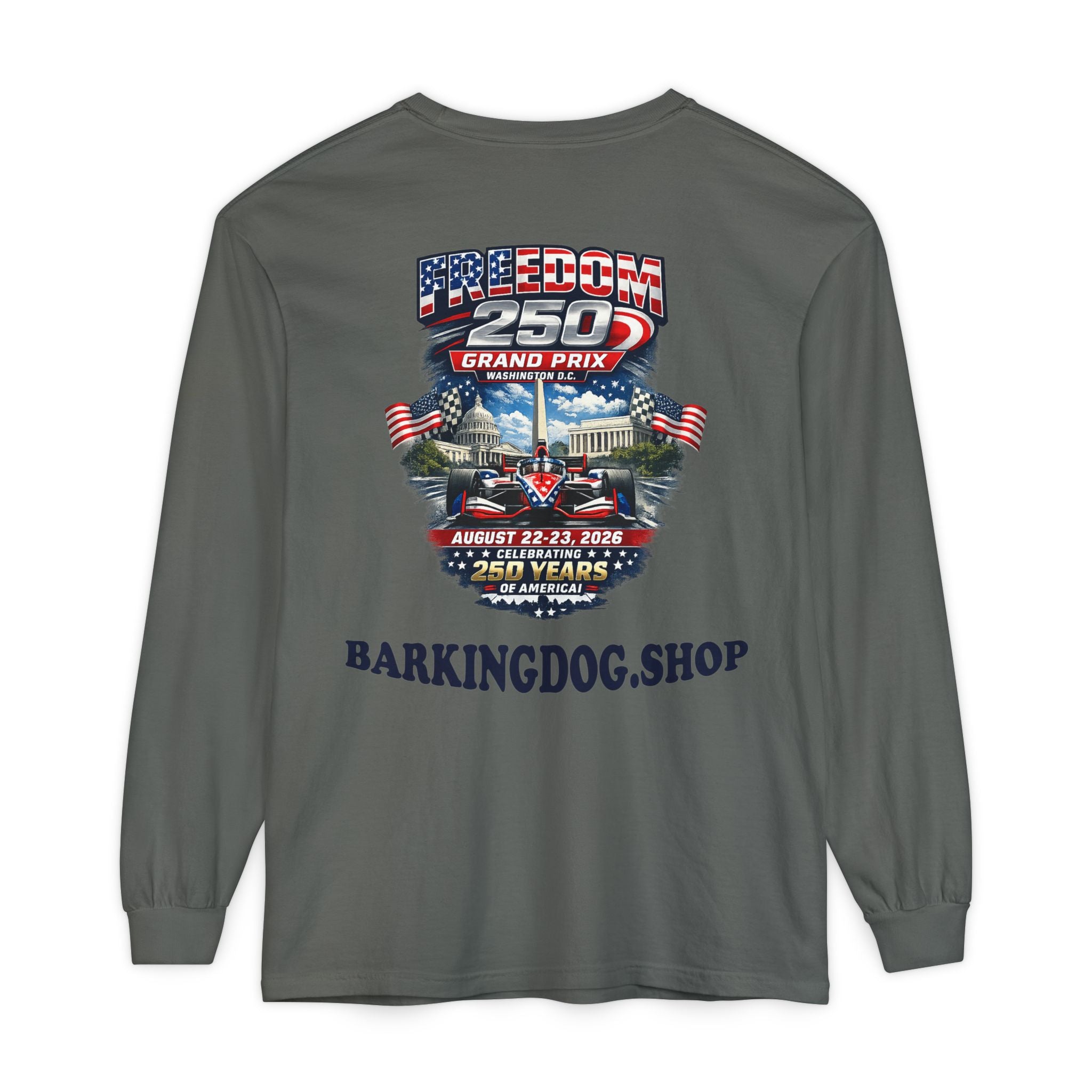 Freedom 250 Grand Prix Long Sleeve T-Shirt — "Wag On" Dog Rally Race Tee