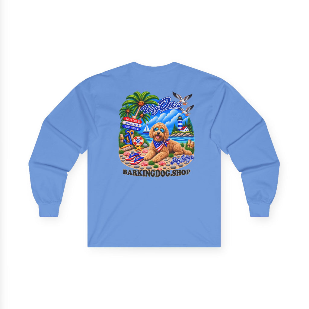 Golden Doodle Stay Salty Pup Long Sleeve T Shirt Beach Collection Coastal Dog Graphic Tee Wag On BarkingDog Shop