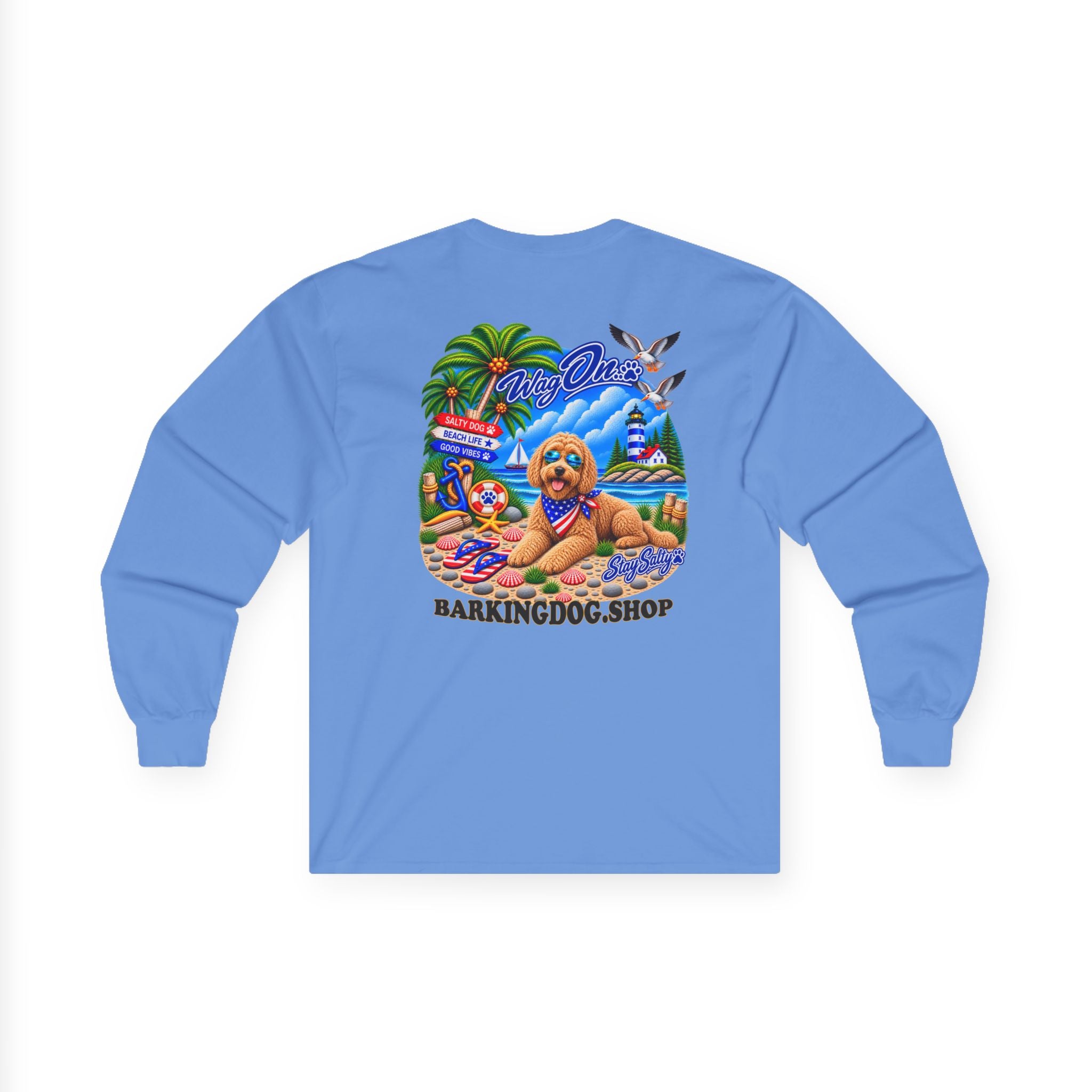 Golden Doodle Stay Salty Pup Long Sleeve T Shirt Beach Collection Coastal Dog Graphic Tee Wag On BarkingDog Shop