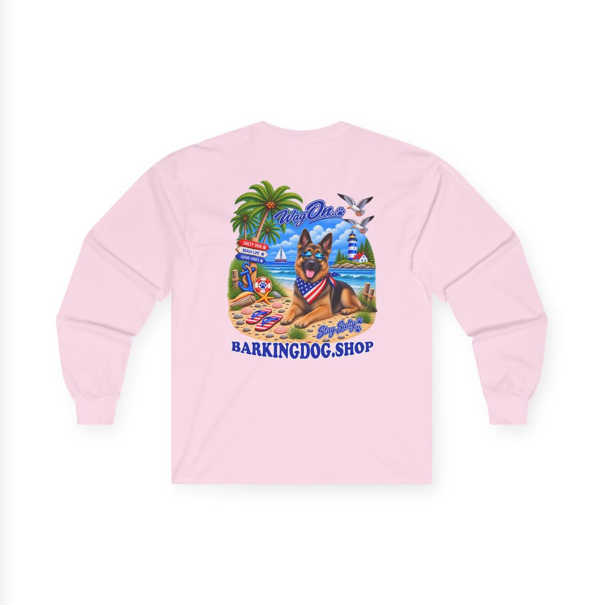 German Shepherd Stay Salty Pup Long Sleeve T Shirt Beach Collection Coastal Dog Graphic Tee Wag On BarkingDog Shop
