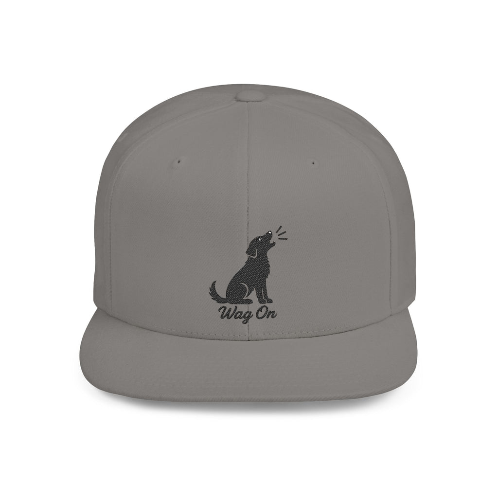 Wag On Snapback Hat — Embroidered Howling Dog Flat Bill Cap