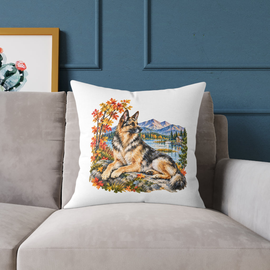 German Shepherd Scenic Autumn Throw Pillow White Home Decor Collection Mountain Lake Dog Decor BarkingDog Shop