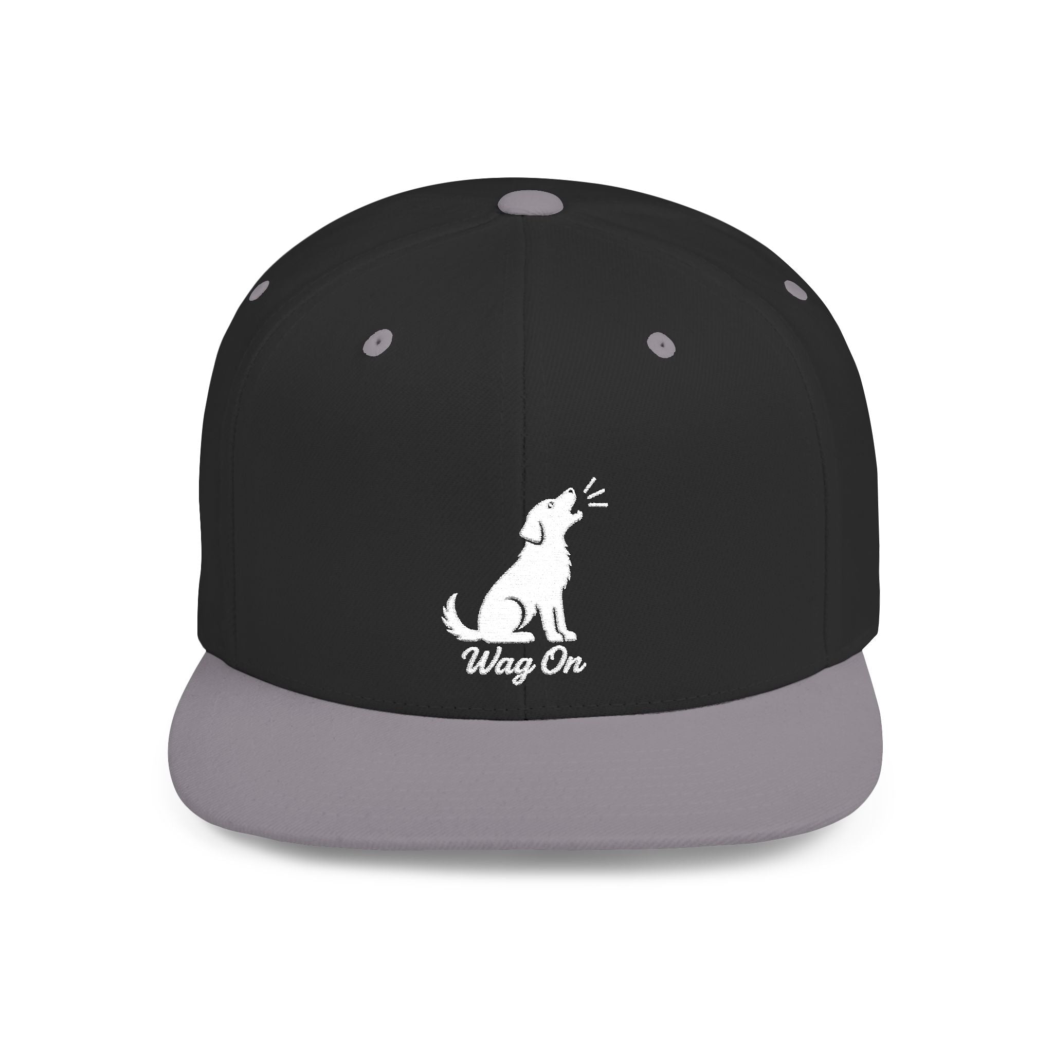 Copy of Wag On Snapback Hat — Embroidered Howling Dog Flat Bill Cap