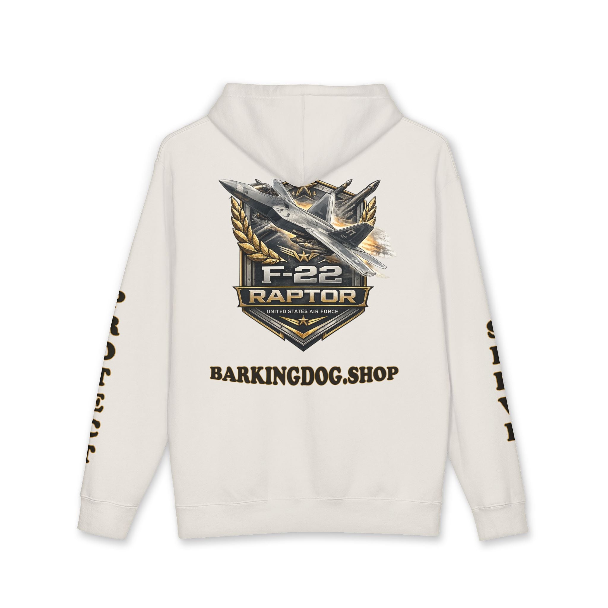 F-22 Raptor Jet Hoodie — Barking Dog 'Wag On' Military Air Force Tribute