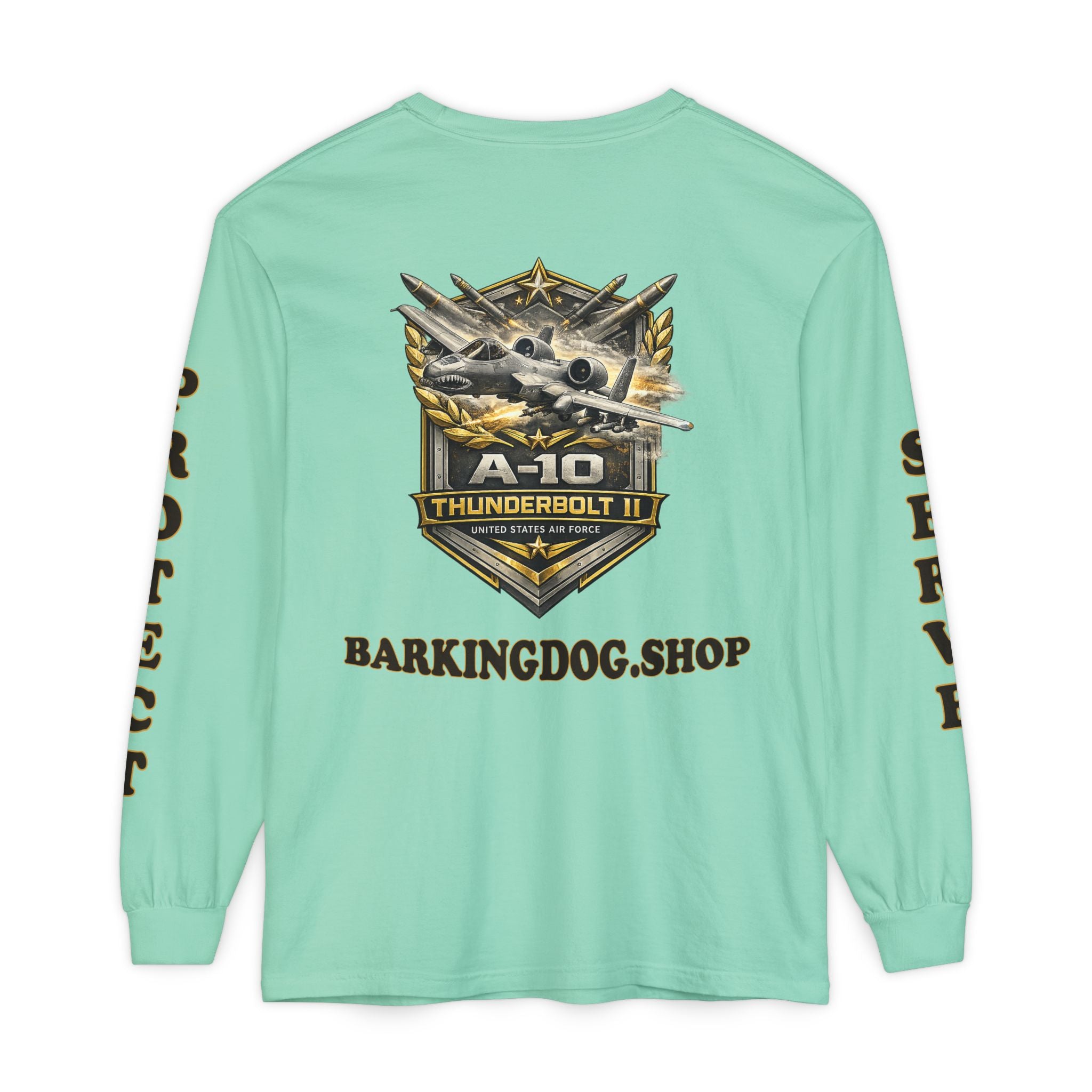 A-10 Thunderbolt II Long Sleeve Tee — Barking Dog 'Wag On' Military Air Force Tribute