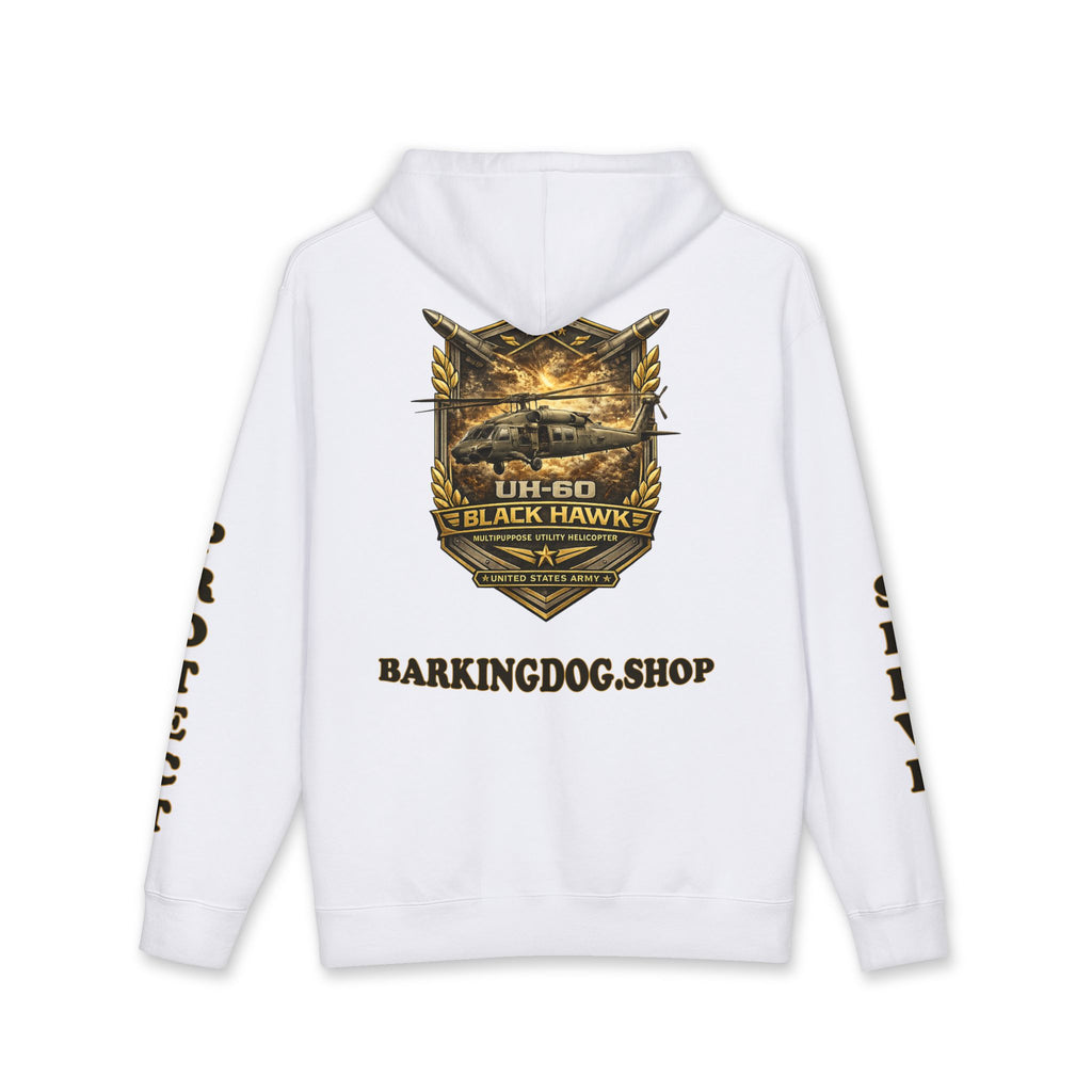 UH-60 Black Hawk Helicopter Hoodie — Barking Dog 'Wag On' Military Army Tribute