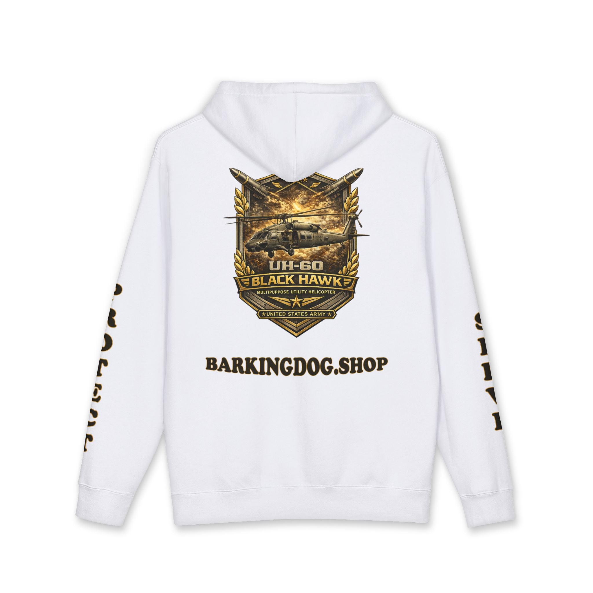 UH-60 Black Hawk Helicopter Hoodie — Barking Dog 'Wag On' Military Army Tribute