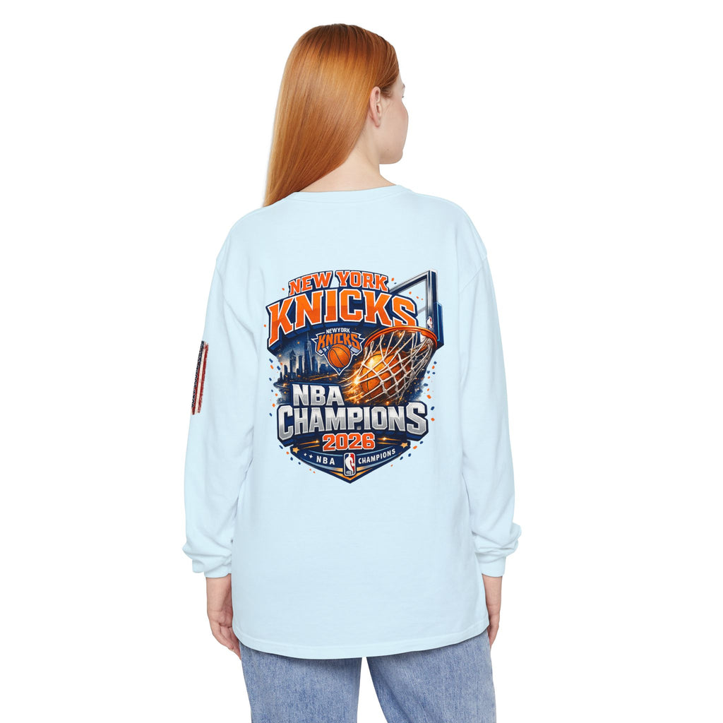 New York Knicks 2026 NBA Champions Long Sleeve T‑Shirt — 'Wag On' Dog Logo