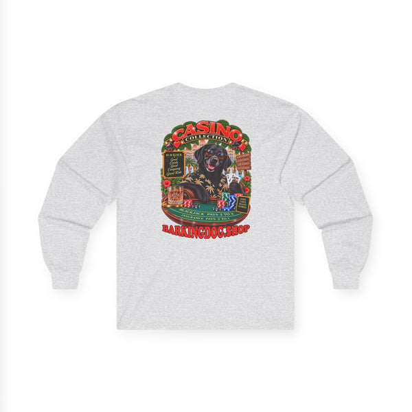 Black Labrador Blackjack Long Sleeve T Shirt Casino Collection Vintage Casino Dog Graphic Tee Wag On BarkingDog Shop