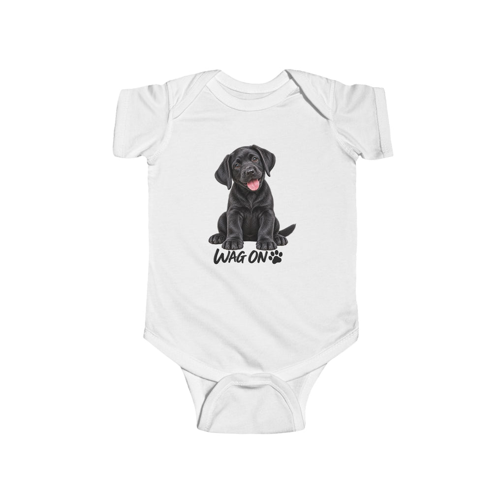 Black Labrador Puppy Infant Bodysuit Babies and Puppies Collection Wag On Baby Onesie BarkingDog Shop