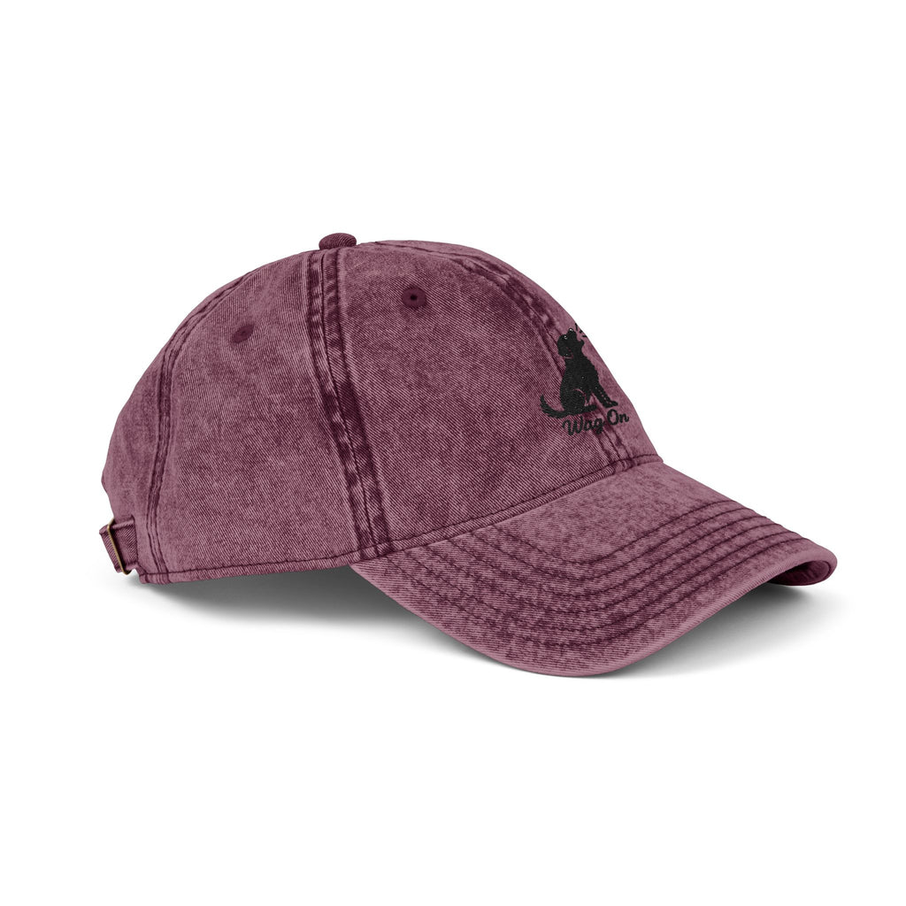 Embroidered Vintage Dog Cap - 'Wag On' Washed Baseball Hat