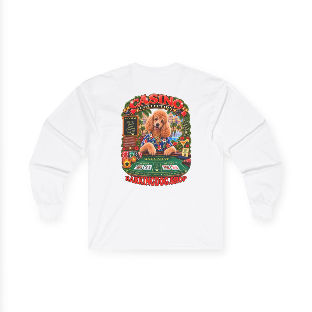 Poodle Baccarat Long Sleeve T Shirt Casino Collection Vintage Casino Dog Graphic Tee Wag On BarkingDog Shop