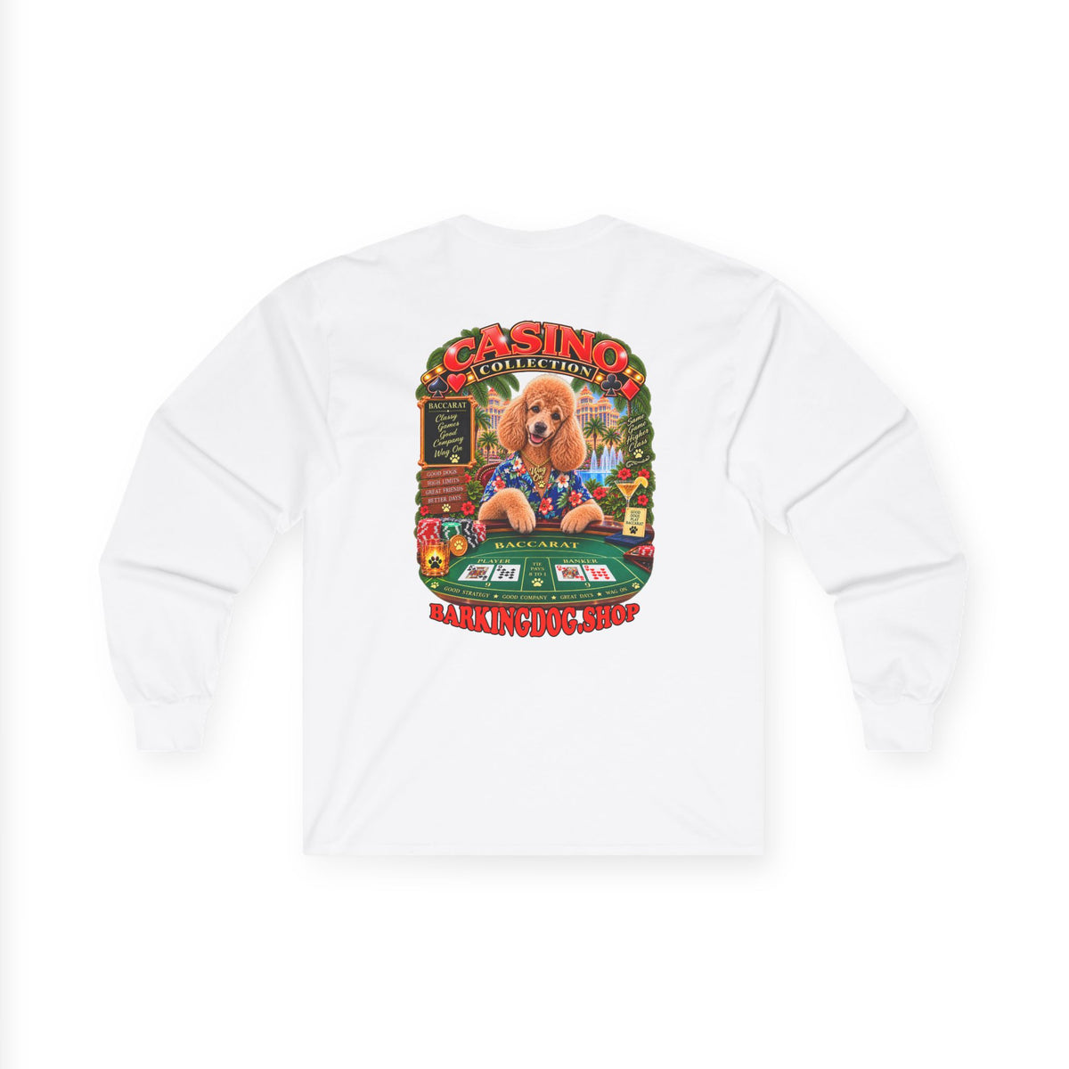 Poodle Baccarat Long Sleeve T Shirt Casino Collection Vintage Casino Dog Graphic Tee Wag On BarkingDog Shop