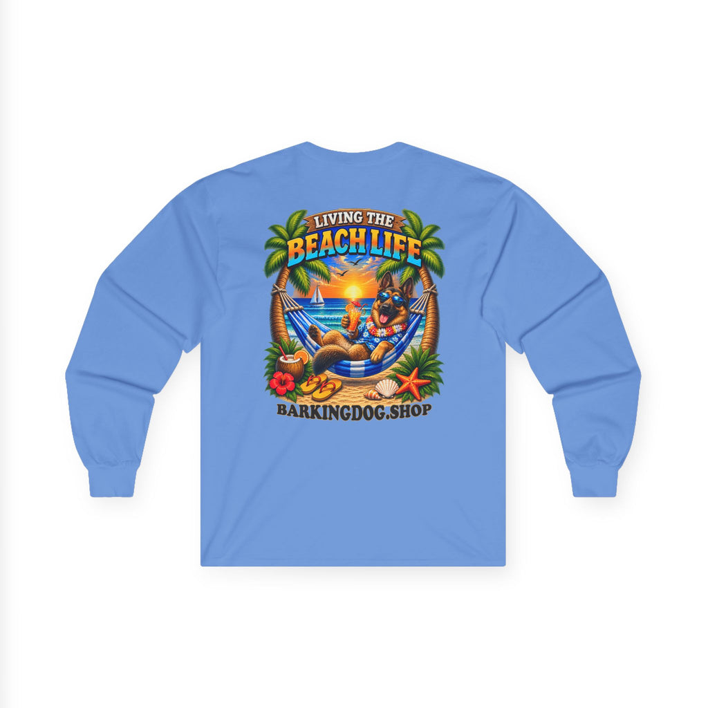 German Shepherd Beach Life Canine Long Sleeve T Shirt Beach Collection Hammock Tropical Dog Graphic Tee Wag On BarkingDog Shop