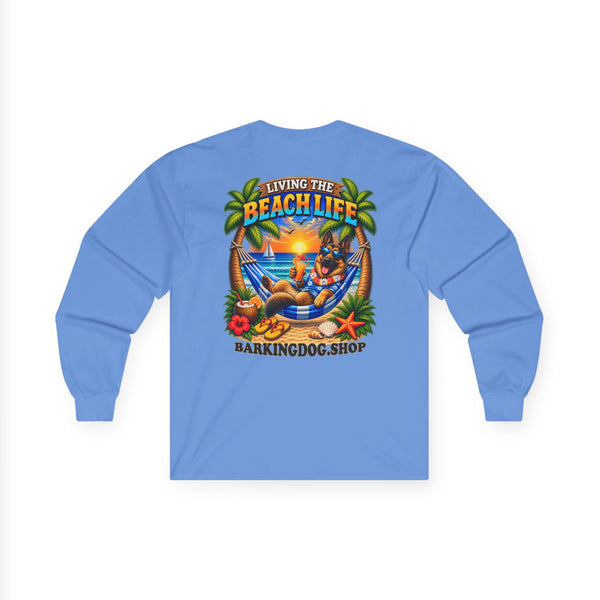 German Shepherd Beach Life Canine Long Sleeve T Shirt Beach Collection Hammock Tropical Dog Graphic Tee Wag On BarkingDog Shop