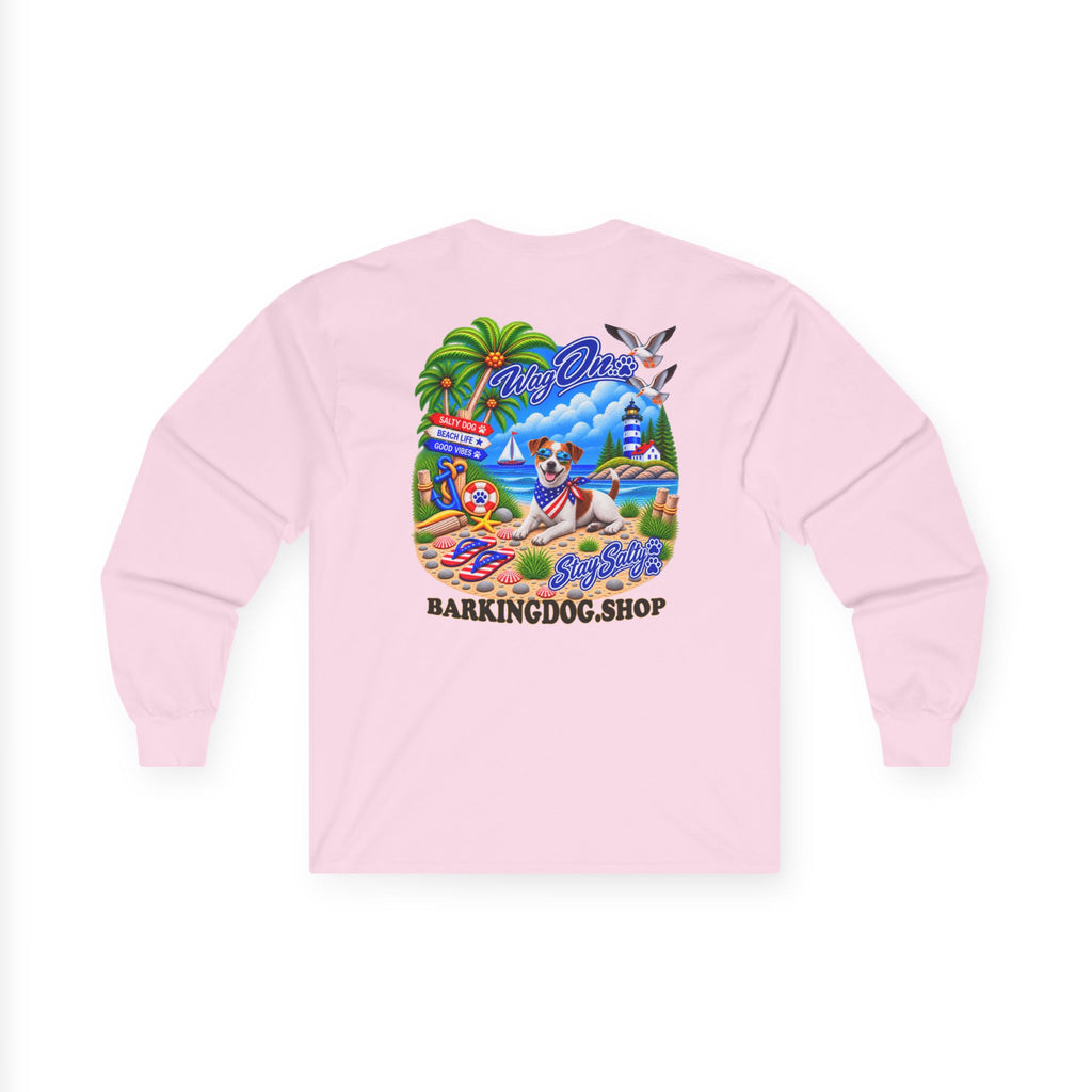 Jack Russell Stay Salty Pup Long Sleeve T Shirt Beach Collection Coastal Dog Graphic Tee Wag On BarkingDog Shop