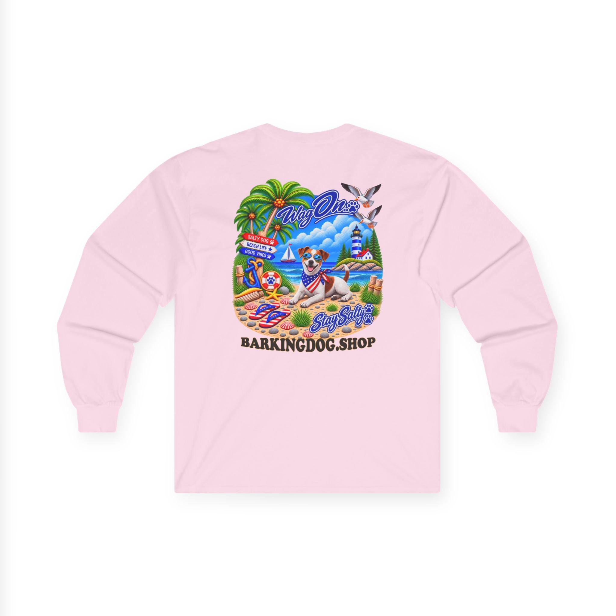 Jack Russell Stay Salty Pup Long Sleeve T Shirt Beach Collection Coastal Dog Graphic Tee Wag On BarkingDog Shop
