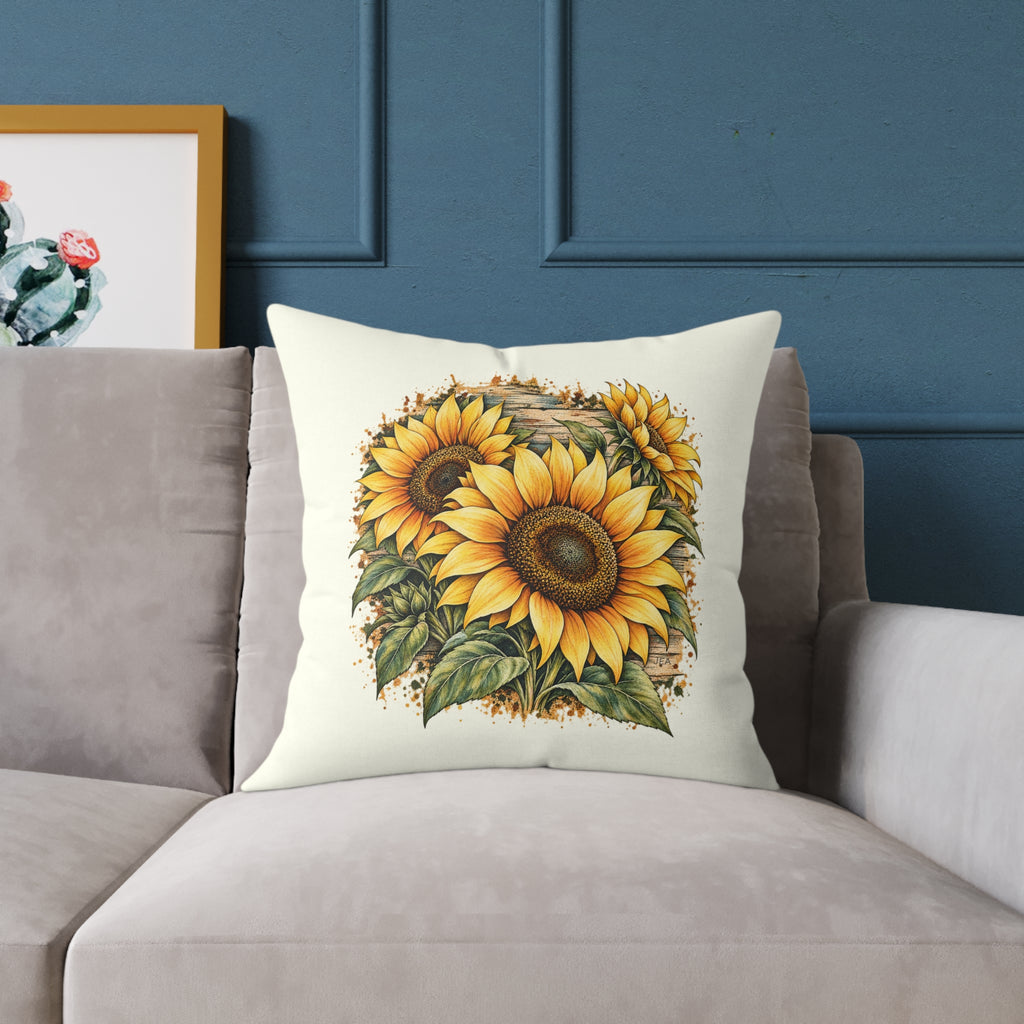 Sunflower Woodcut Relief Throw Pillow Ivory Floral Farmhouse Home Decor BarkingDog Shop