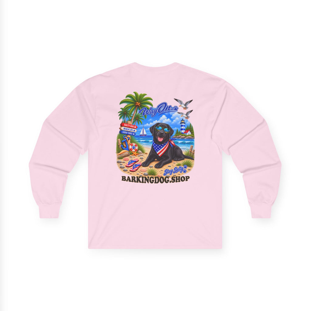 Black Labrador Stay Salty Pup Long Sleeve T Shirt Beach Collection Coastal Dog Graphic Tee Wag On BarkingDog Shop