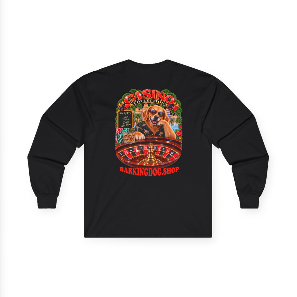Golden Retriever Roulette Long Sleeve T Shirt Casino Collection Vintage Casino Dog Graphic Tee Wag On BarkingDog Shop
